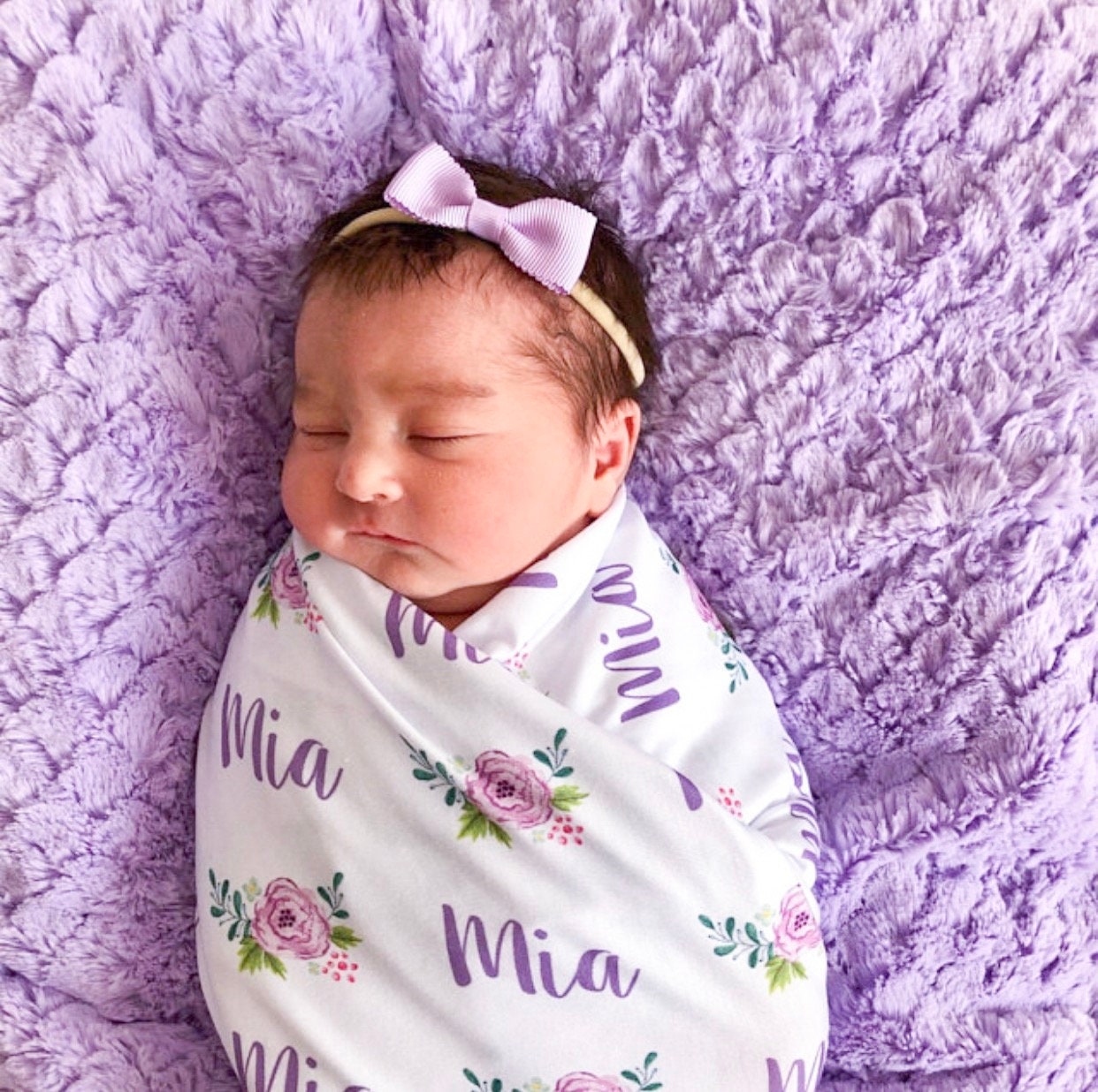 personalized baby swaddle and bow