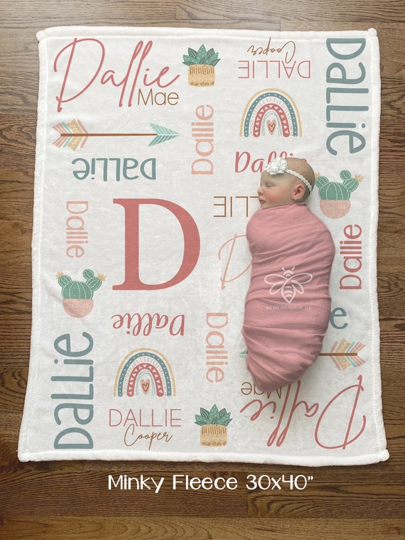 SALE Personalized Baby Blanket, Boho Cactus Rainbow Monogram Blanket, Rainbow Nursery, Cactus, Succulent, Baby Girl Blanket #FNC22