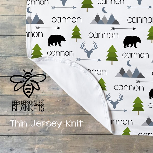 SALE Personalized Baby Blanket, Personalized Swaddle, Baby Name Blanket, Adventure Theme, Mountains, Little Bear, Deer, Arrow, Trees #BMT19
