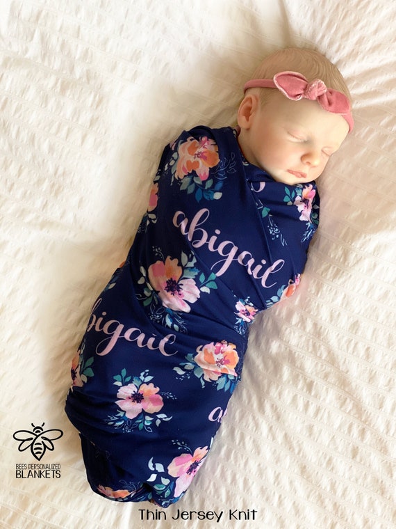 Personalized Baby Blanket, Floral Print Swaddle, Rose Baby Name Blanket, Newborn Girl Flower Receiving Blanket, Baby Shower Gift #SNF2