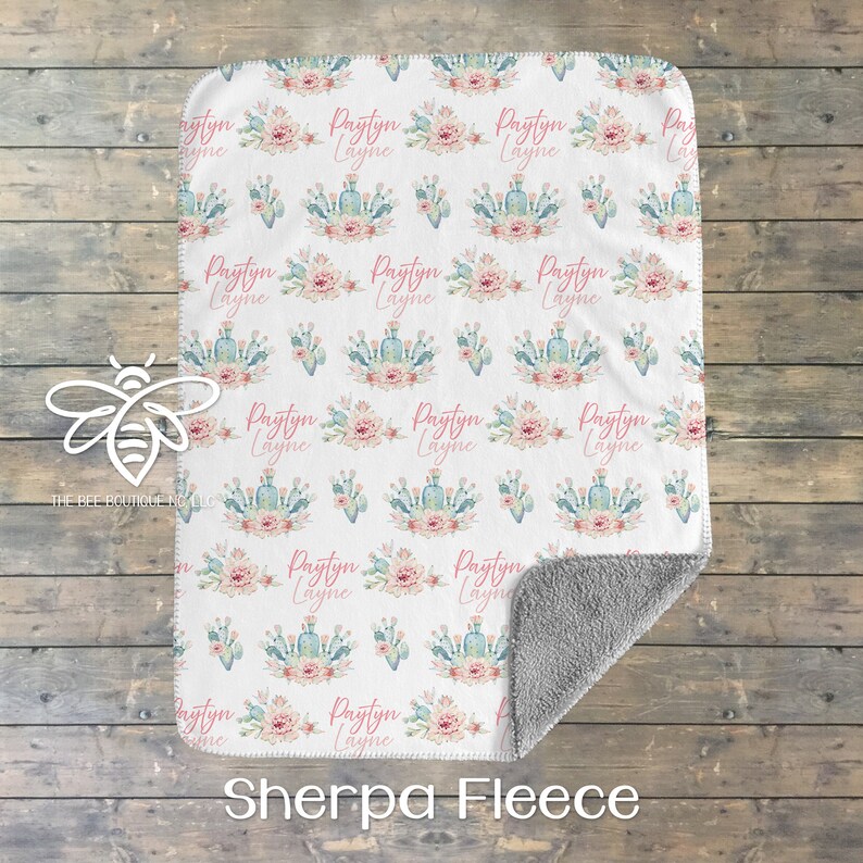 SALE Personalized Cactus Baby Blanket, Succulents, Cactus Theme Baby Girl Nursery Blanket, Custom Print Name Blanket, Best Baby Gift, SNC23 image 4