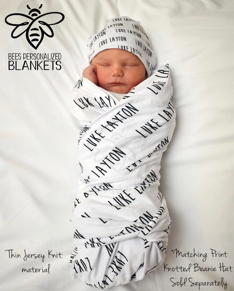 Personalized Baby Blanket, Baby Name Swaddle, Newborn Baby Girl, Baby Boy, Hospital Receiving Blanket, *Hat and Headband Separate* #M217 