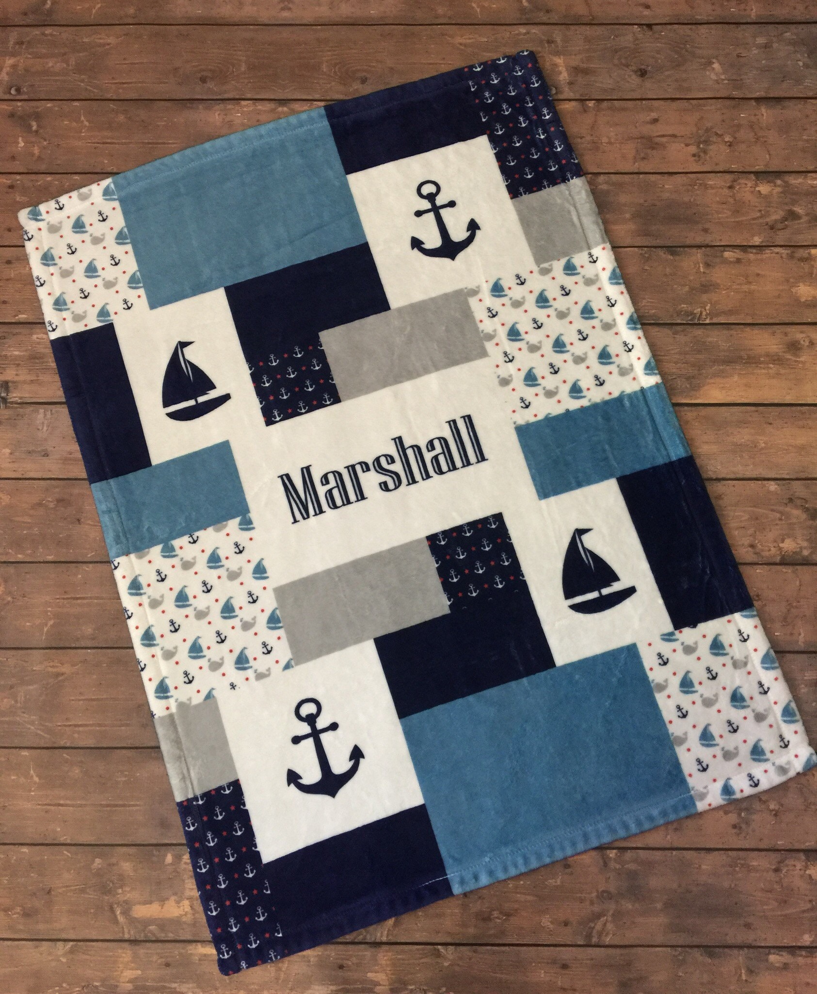 Personalized Baby Blanket Quilt Print Nautical Nursery Etsy Personalized Baby Blanket Quilt Print Nautical Nursery Etsy