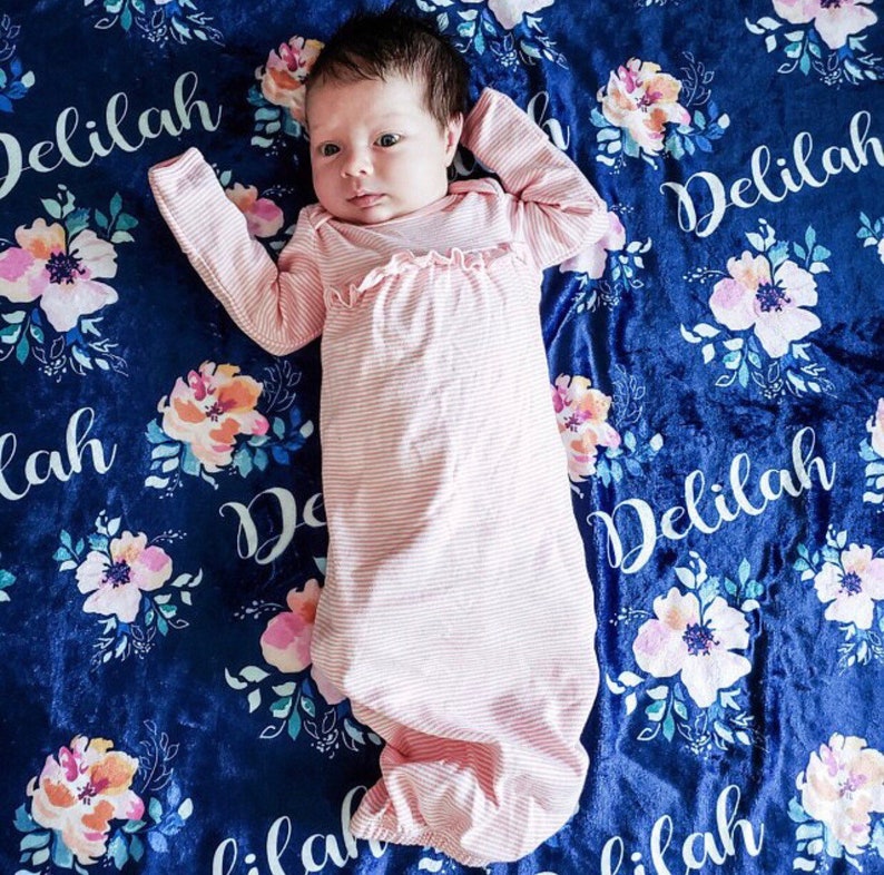 Personalized Baby Blanket Floral Print Swaddle Name Blanket Etsy