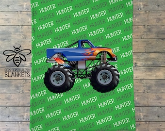 SALE Personalized Blanket, Monster Truck Name Blanket, Personalized Blanket, Monster Truck Party, Monster Truck Theme, BEST GIFT! #MT120