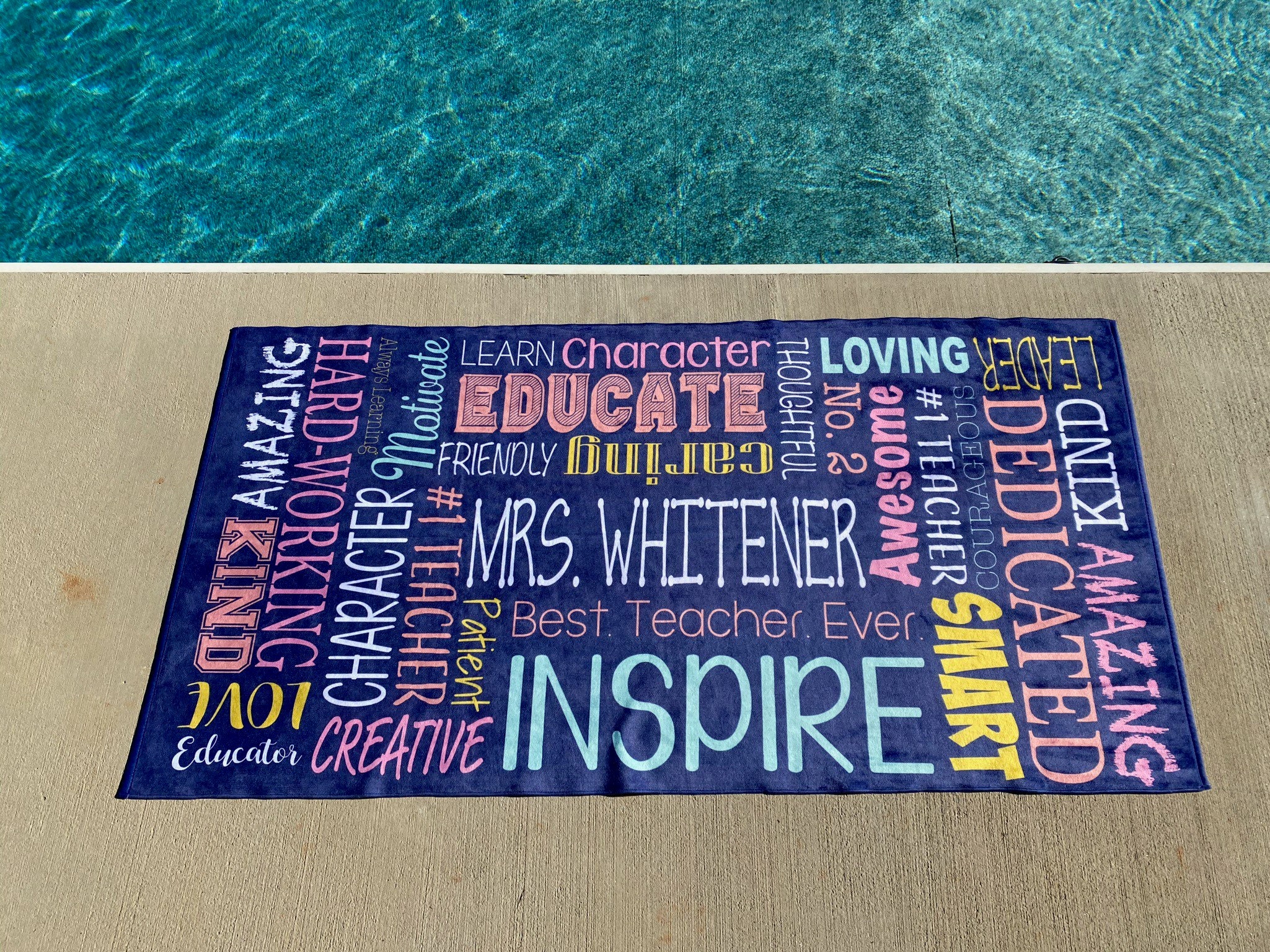 SALE Teacher Beach Towel Best Teacher Ever Towel Principal Etsy
