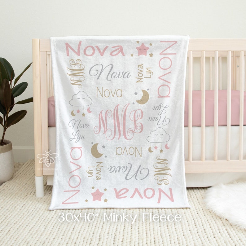 SALE Personalized Baby Blanket, Moon and Stars Baby Name Swaddle, Moon and Back, Dream Cloud, Little Star Nursery, Baby Shower Gift FMS19 For a GIRL