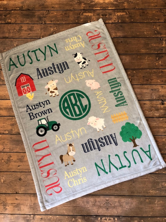 FARM TRACTOR Personalised /& Applique Super Soft Fleece Baby Blanket