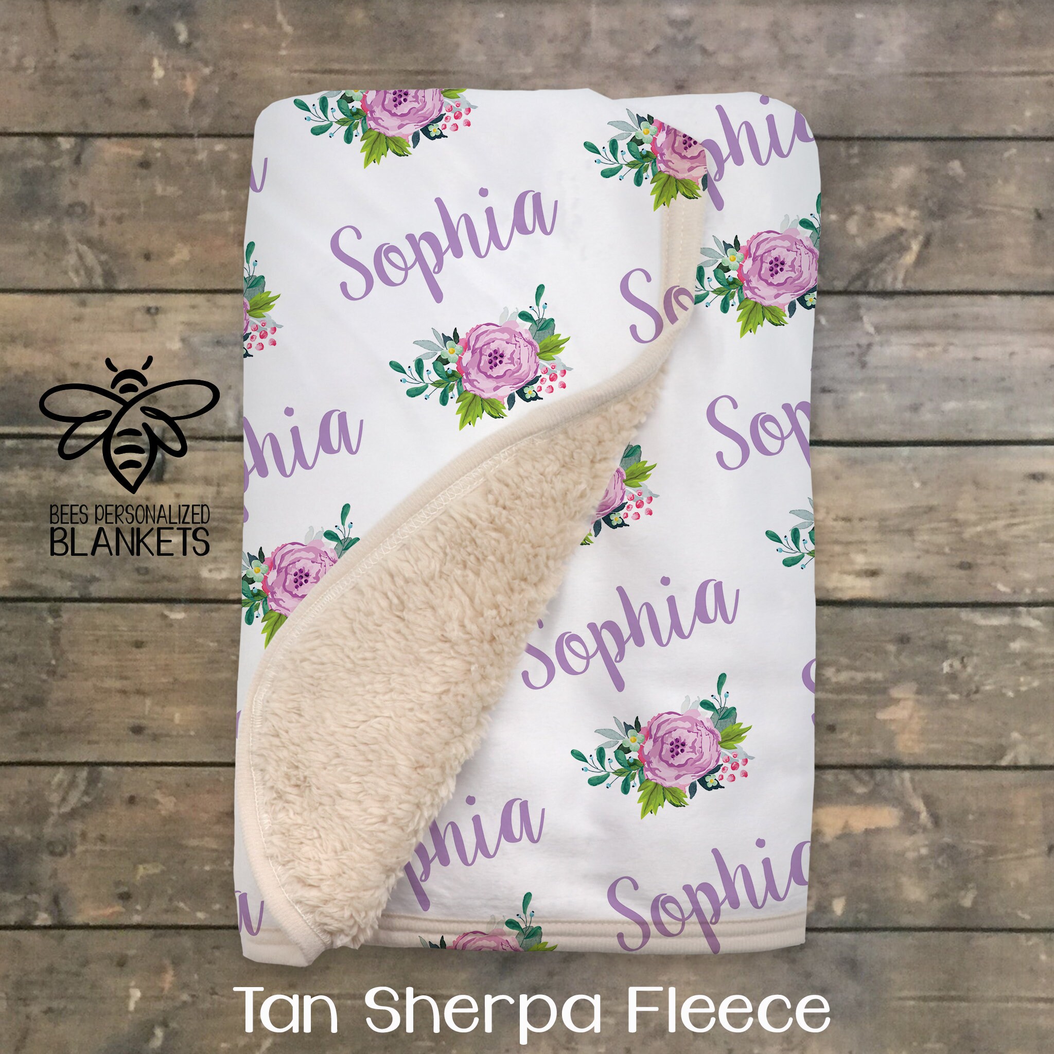 Personalized Baby Blanket, Custom Name Baby Girls Boys Blanket, Khaki