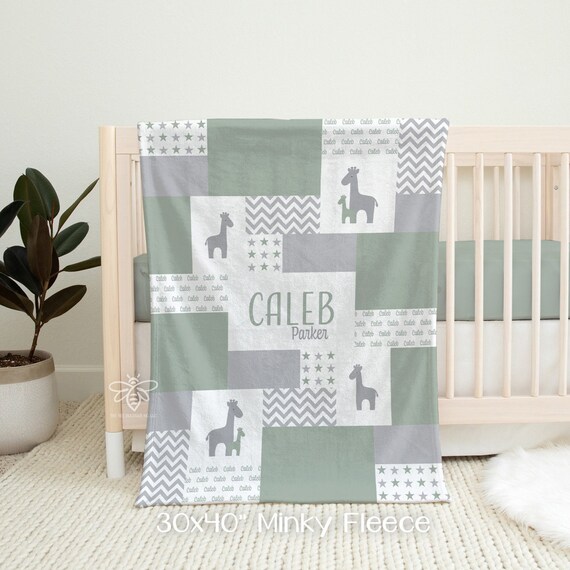 SALE Personalized Giraffe Baby Blanket, Quilt Print, Giraffe Blanket, Giraffe Nursery, Safari Nursery, Fleece Blanket, Baby Girl, Baby Boy