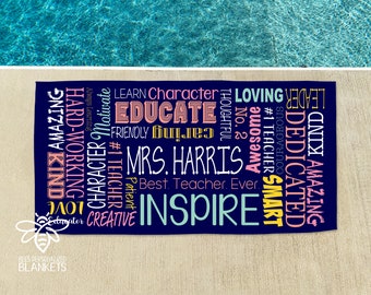 SALE Teacher Beach Towel, Best Teacher Ever Towel, Principal Towel, Favorite teacher, Back to School, Teacher of the Year, Teacher Gift