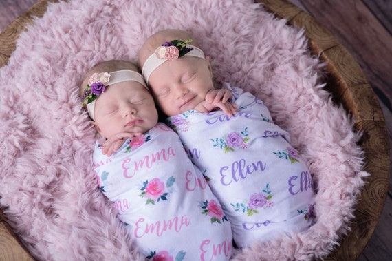 SALE Personalized Baby Blanket, Floral Print Swaddle, Rose Baby Name Blanket, Newborn Girl Flower Receiving Blanket, Baby Shower Gift
