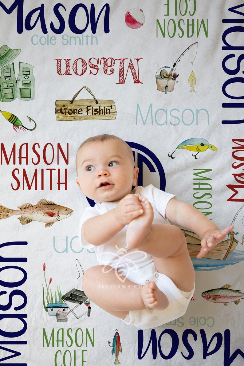 Personalized Fishing Baby Blanket Gone Fishin' Baby Etsy