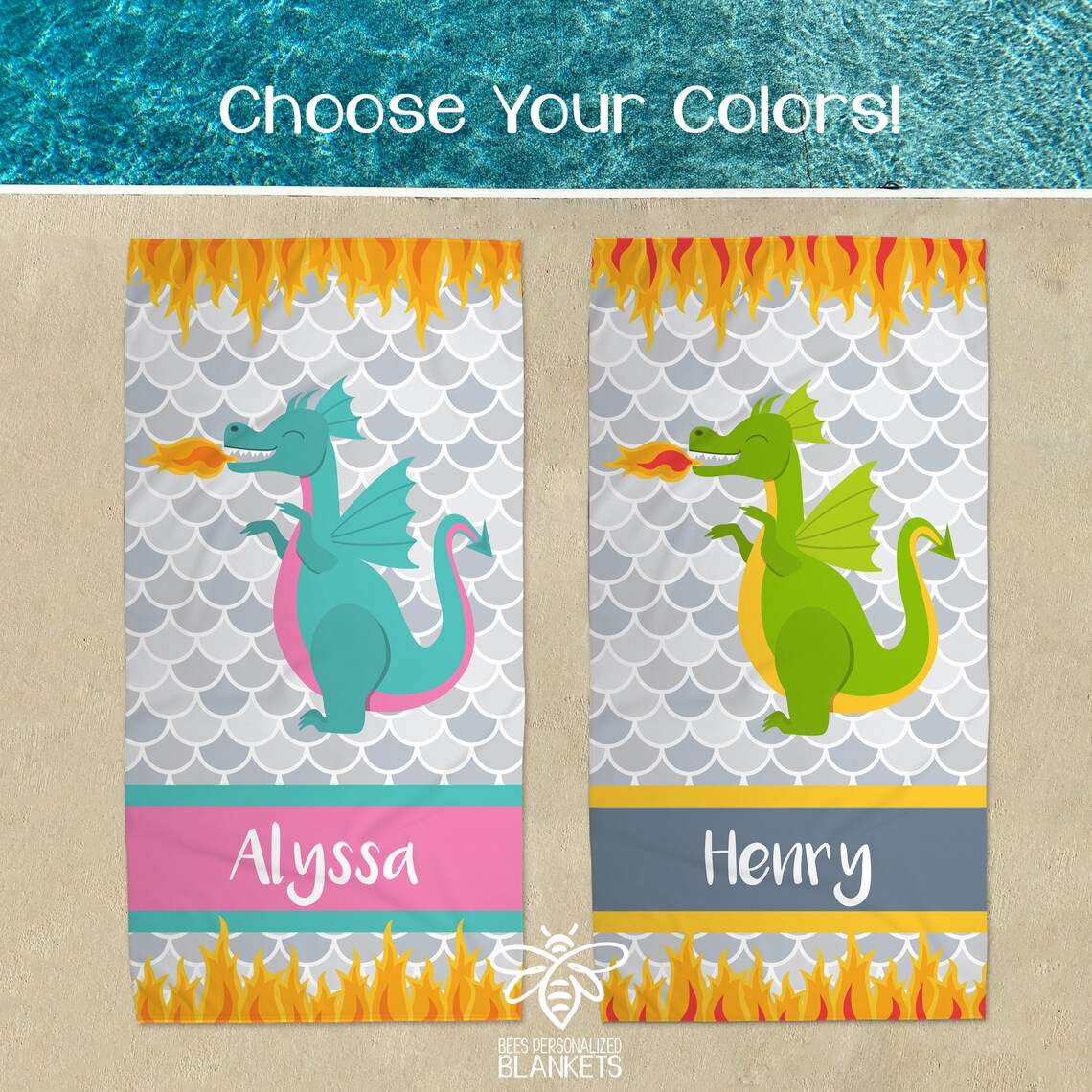 SALE Personalized Dragon Beach Towel Dragon Monogram Towel Etsy