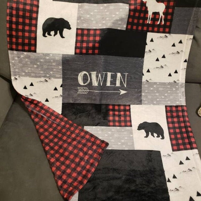 Personalized Baby Blanket Quilt Print Red and Black Buffalo Etsy
