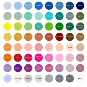 May include: A color chart with 60 different color swatches, each labeled with a color name. The chart is titled "The Bee Color Chart" and includes the website address "TheBeeBoutiqueNC.com" and "TheBeeBoutiqueNC.Etsy.com".