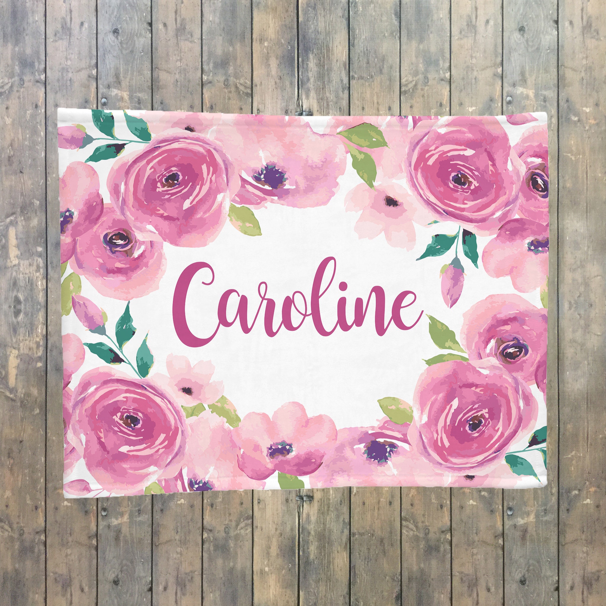 Personalized Baby Blanket Floral Print Swaddle Name Blanket Etsy