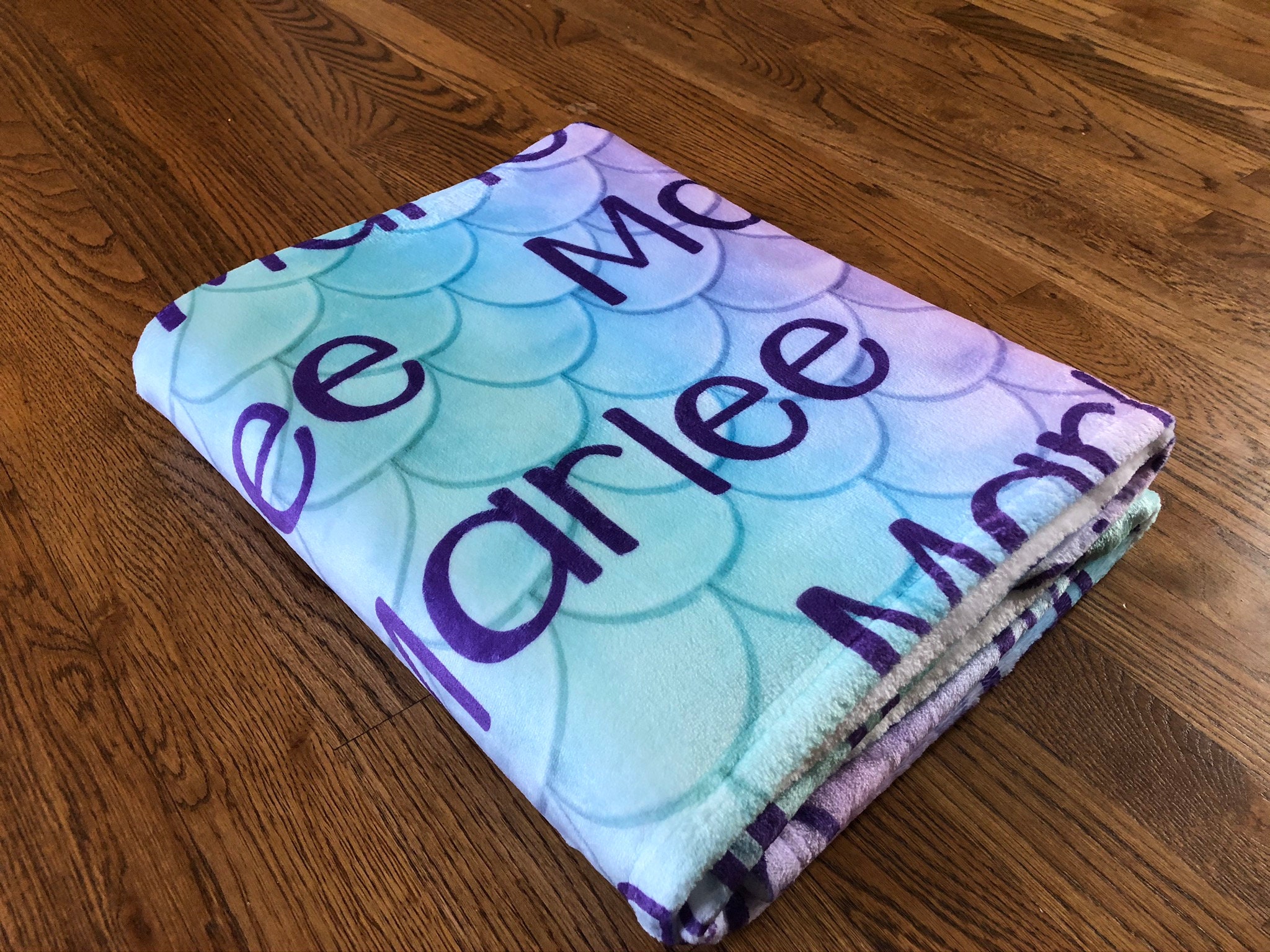 Personalized mermaid blanket large print name blanket etsy