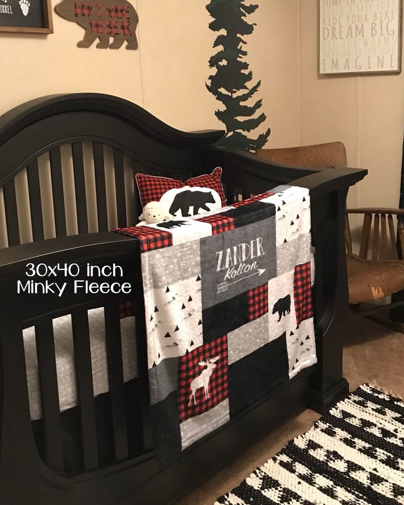 SALE Personalized Baby Blanket Quilt Print Red Black Buffalo Etsy