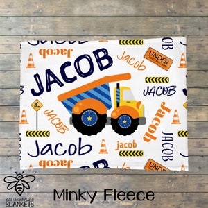Personalized Baby Blanket, Dump Truck Construction Blanket, Construction Nursery, Baby Name Blanket, Baby Boy