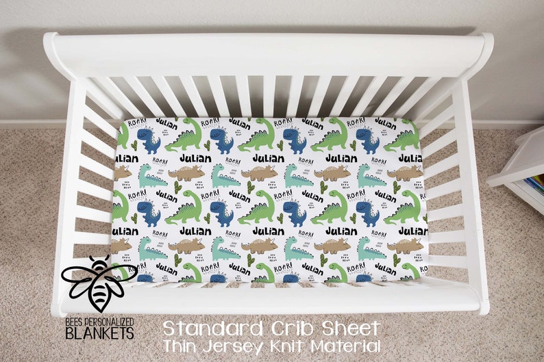 SALE Personalized Baby Blanket, Dino T-Rex Roar Name Blanket, Dinosaur Blanket, Dino Blanket, Dino Party Gift, Dinosaur Theme, D919 Std CRIB Sheet