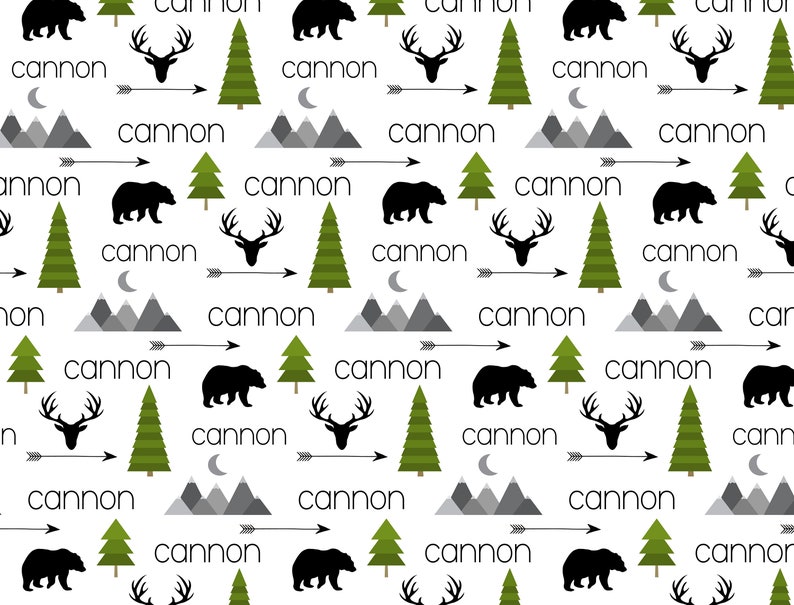 Personalized Baby Blanket Mountains Deer Adventure Theme Personalized Swaddle Arrow Little Bear Trees Baby Name Blanket