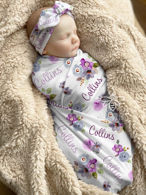 SALE Personalized Baby Blanket Floral Print Swaddle Rose Baby