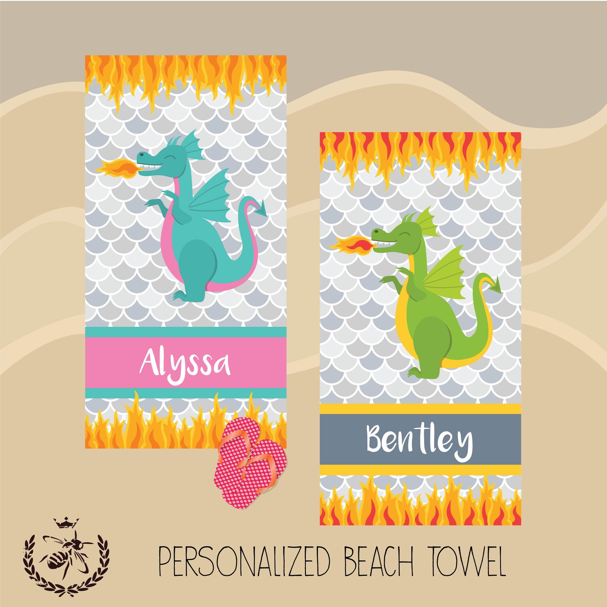 Personalized Dragon Beach Towel Dragon Monogram Towel Camp Etsy