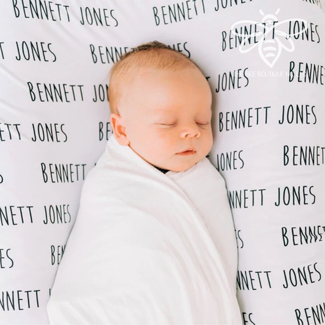 SALE Personalized Swaddle, Baby Name Blanket, Hospital Photo, Name
