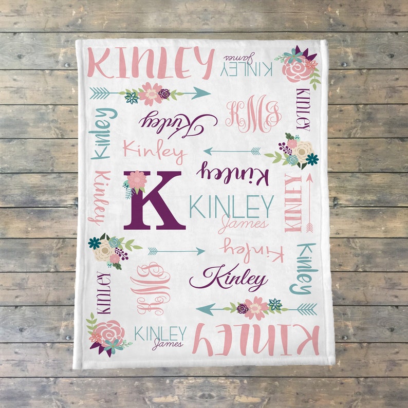 Personalized Baby Blanket Floral Monogram Blanket Floral Etsy