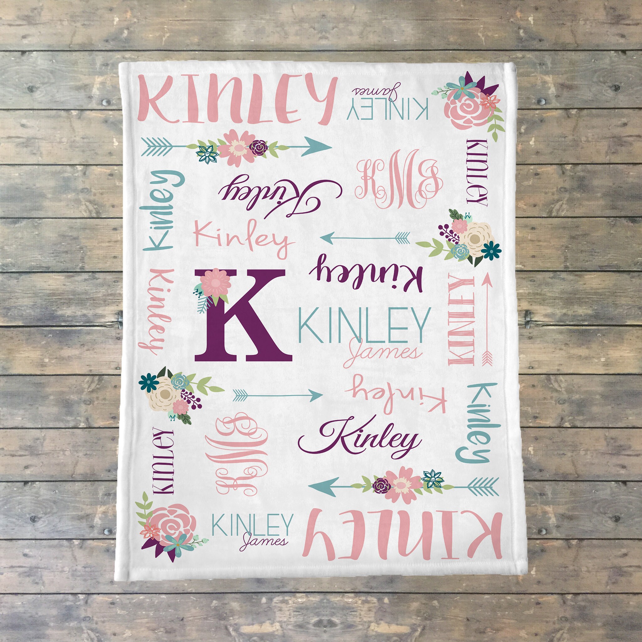 Personalized Baby Blanket, Newborn Swaddle, Floral Monogram Blanket, …