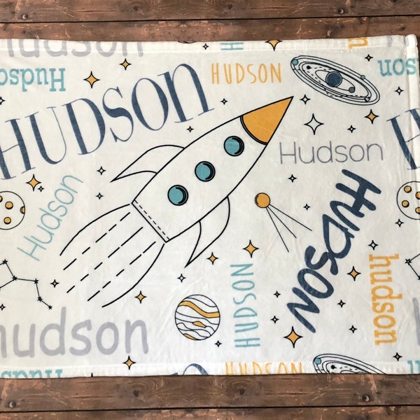 SALE Personalized Spaceship Blanket, Baby Name Rocket Ship, Outer Space, Moon and Stars, Rocket Man, Out Of This World, Solar System #HS918