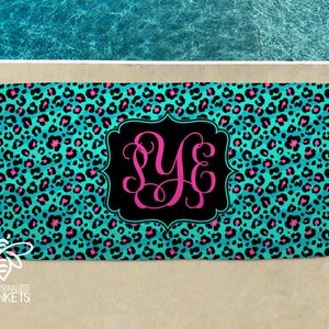 Personalized Leopard Print Beach Towel, Cheetah Print, Animal Print, Premium Microfiber-Cotton Beach Towel #LP23