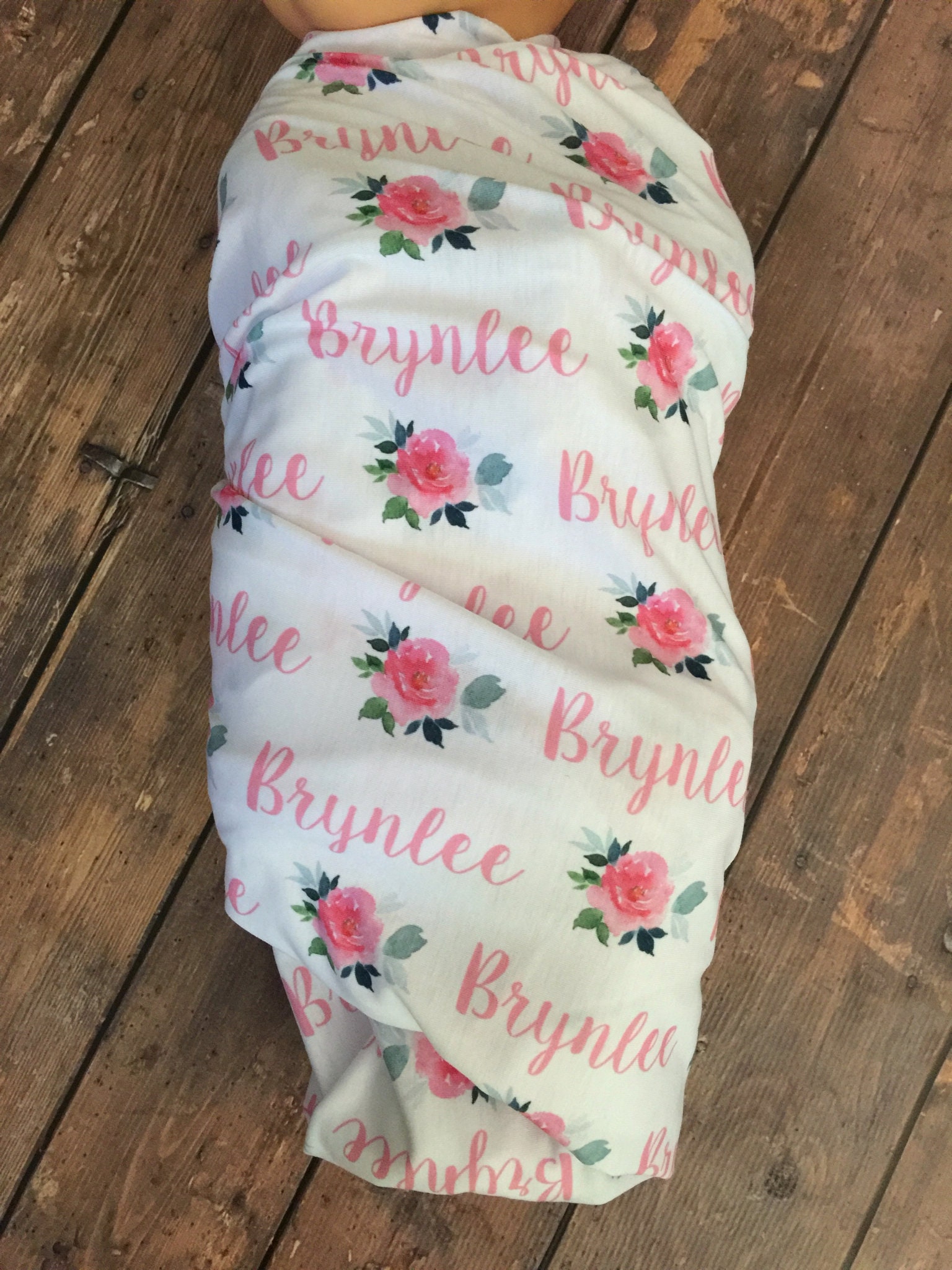 SALE Personalized Baby Blanket Floral Print Swaddle Name Etsy