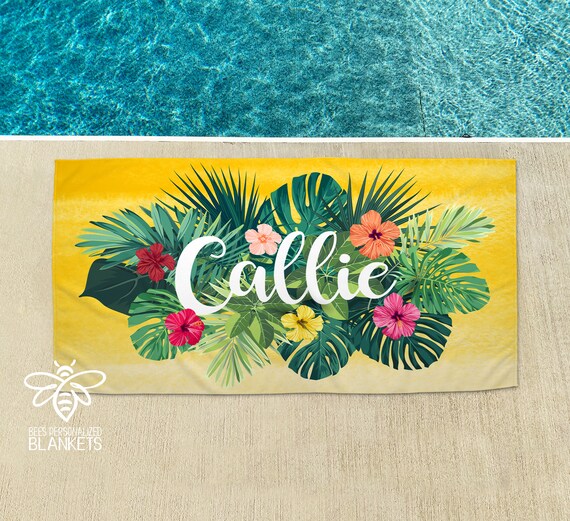 SALE Personalized Tropical Floral Monogram Beach Towel, Flower Print Towel, Monogram Towel, Teacher, Mom, Bridesmaid, Birthday, Friend