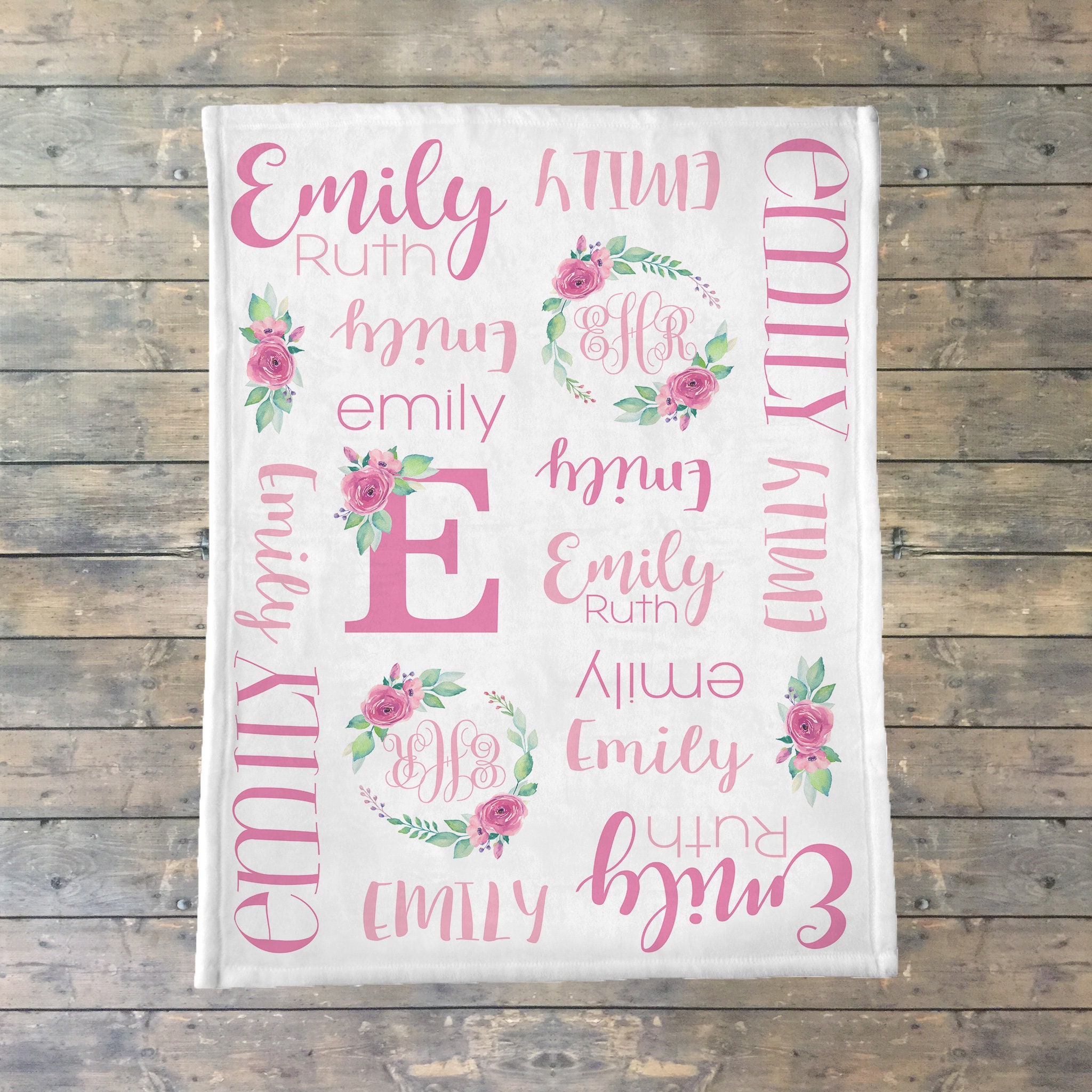 Personalized Baby Blanket Baby Name Swaddle Floral Monogram Etsy