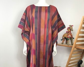Vtg 70s ikat ruth norman cotton blend caftan dress maxi