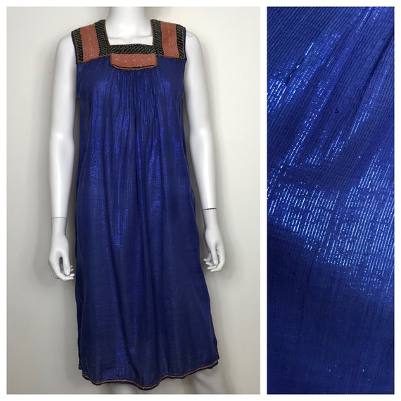 Vtg 70s quilted Indian gauze lightweight blue lure