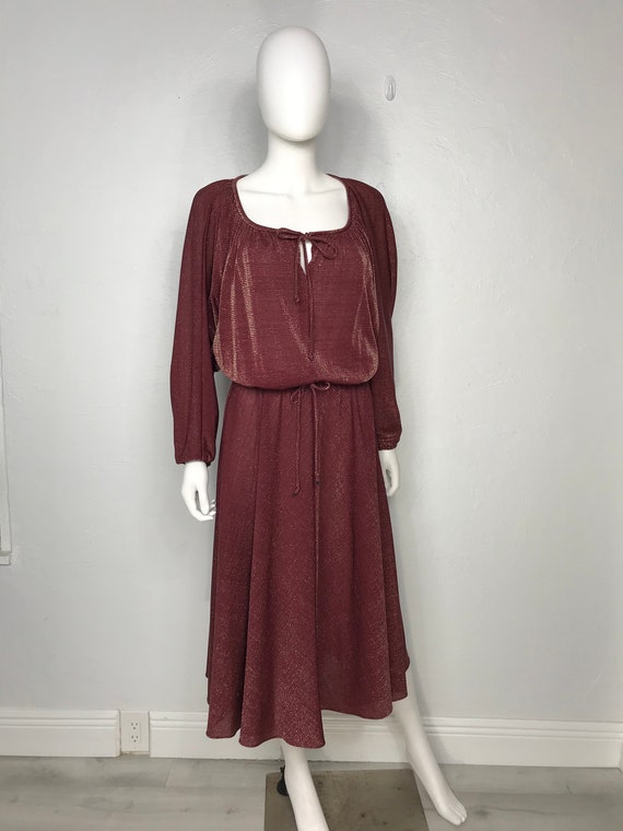 Vtg 70s burgundy sparkly dolman sleeve disco dress