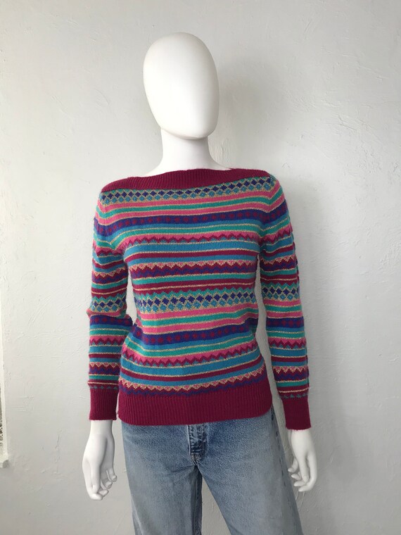 Vtg 80s striped pull on metallic gold lurex sweate