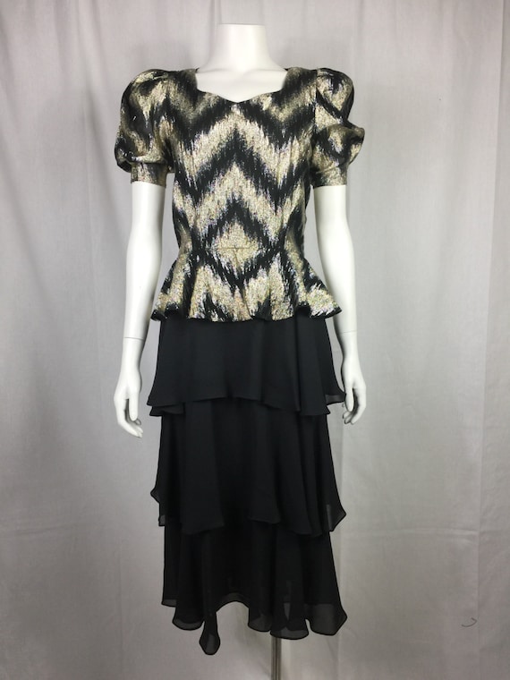 Vtg 70s 80s metallic chevron ruffle tier disco gla