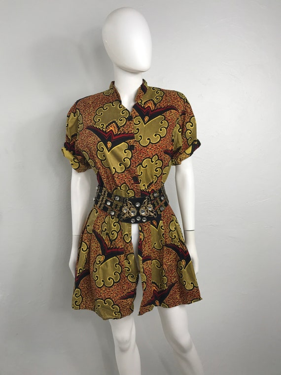 Vtg 80s ethnic african print peplum top shirt mini