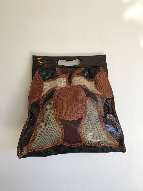 Vtg 70s patchwork snakeskin boho hippie handbag pu