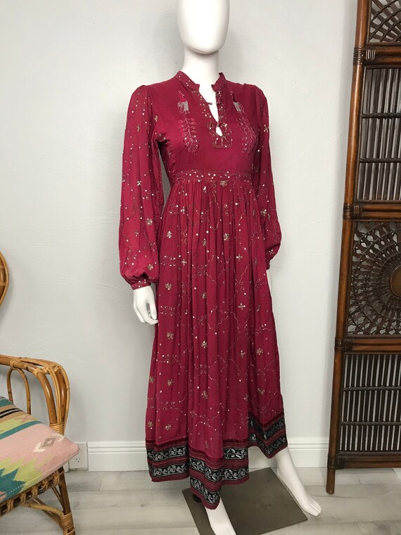 Vtg 70s Indian cotton gauze sequin peacock XXS dre