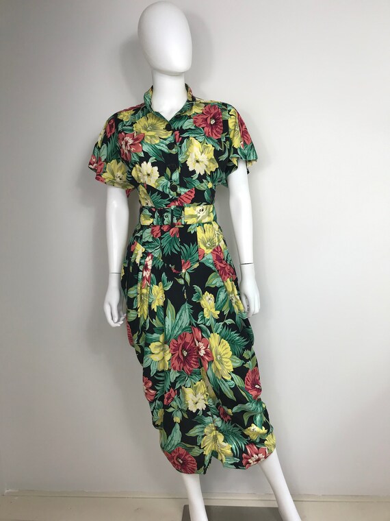 Vtg 80s tropical avant garde floral Karen Alexande