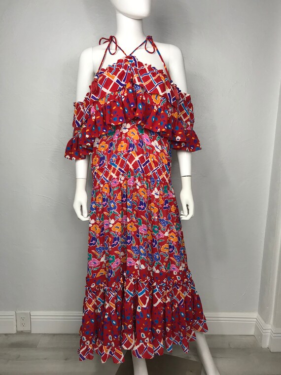 Vtg 80s Diane Freis floral off the shoulder george