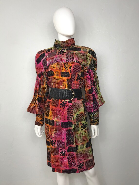 Vtg 80s Jan Barboglio rainbow batik rayon avant ga