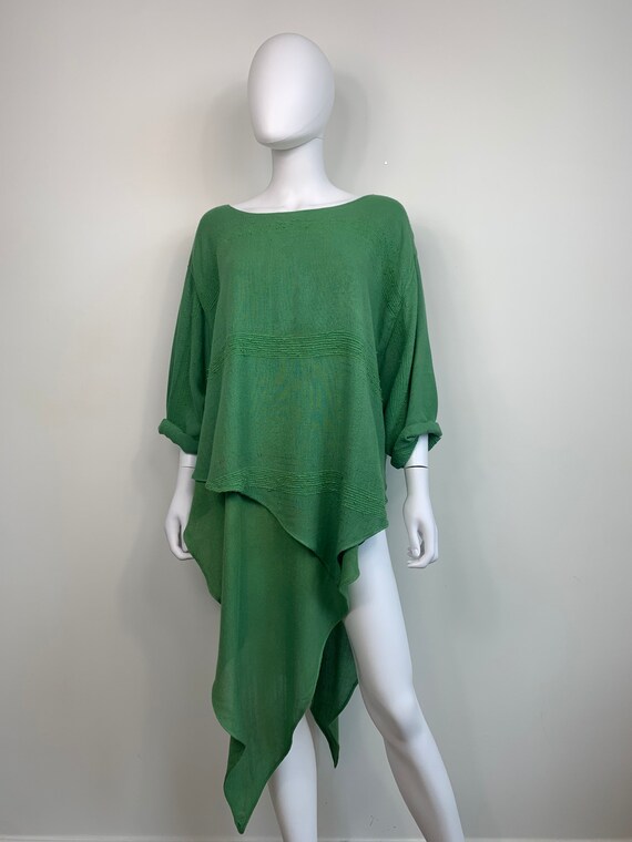 Vtg 70s 80s green Moroccan rayon tunic lIke Laise