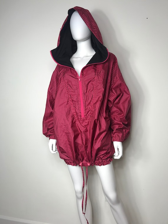 Vtg 80s oversized stripe pink grey windbreaker