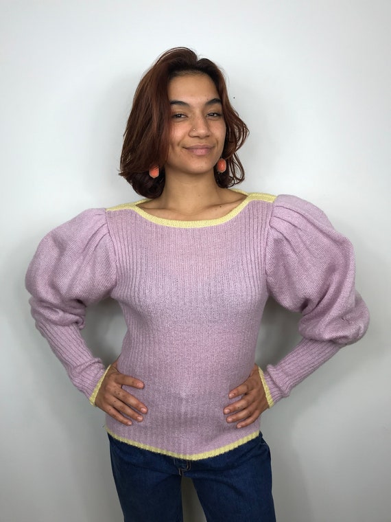 Vtg 80s Oleg Cassini Lavender puff mutton sleeve k